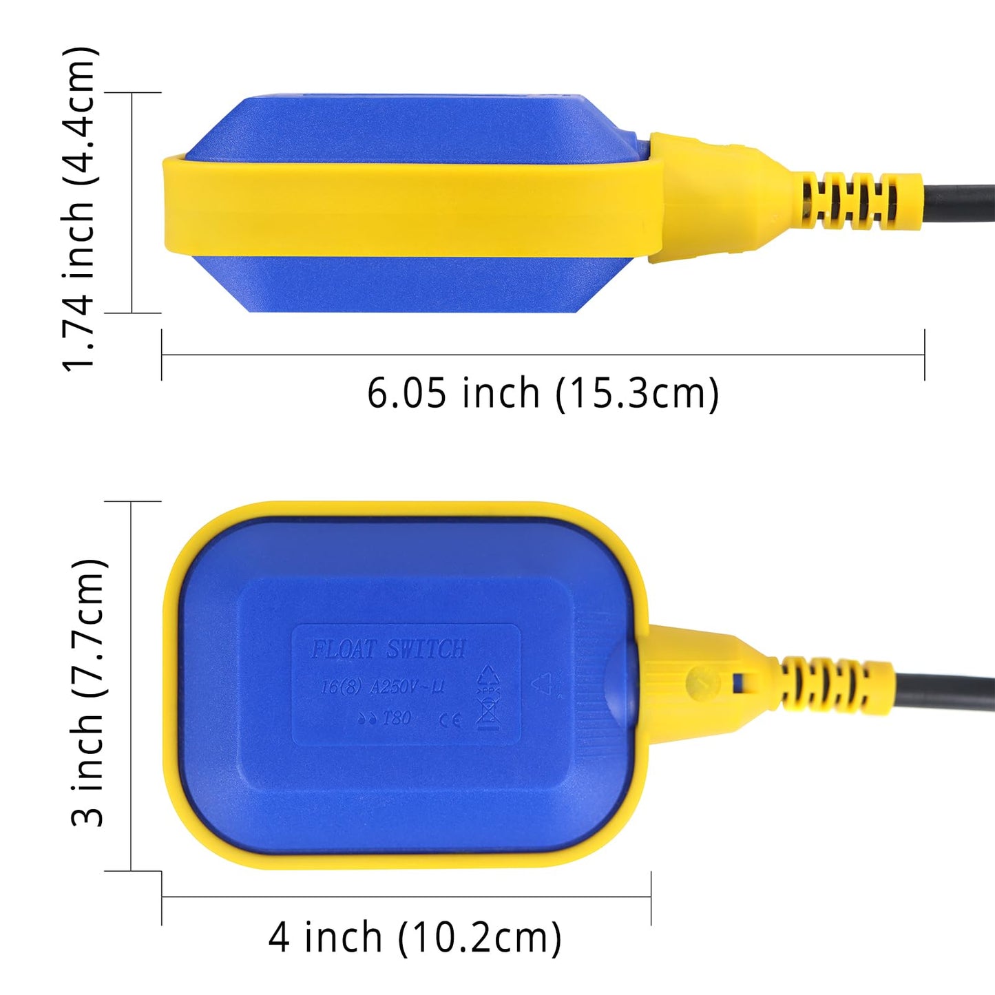 6.56Feet Cable Waterproof Float Switch for Water Tank, 2M Float Switch Water Level Controller for Sump Pump (6.56ft(2M))