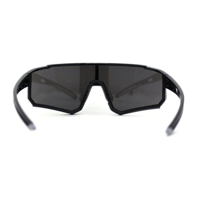 SA106 Mens Classic Oversized Block Shield Rimless Plastic Sport Sunglasses Black Silver Mirror
