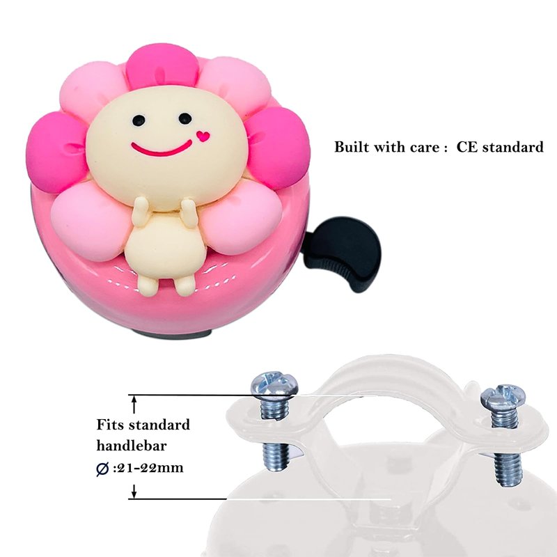 Collyon Bicycle Bell for Girls,Bike Accessory,Pink Flower Fairy Sprite Aluminum Bicycle Bell Children's