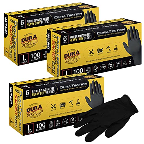 Dura-Gold Heavy Duty Black Nitrile Disposable Gloves, 6 Mil - Latex Free, Powder Free, Textured Grip