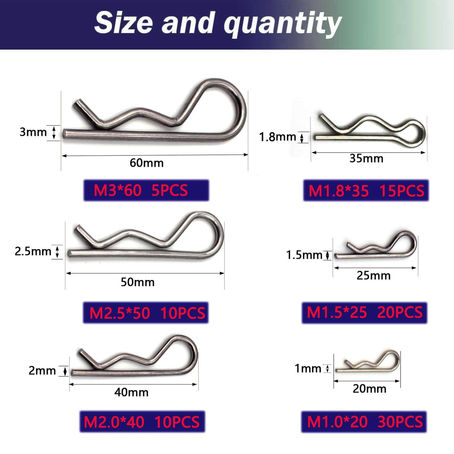 Ironking 90 Pcs 6 Sizes Stainless Steel Hitch Pin Clip R Clips Retaining Pins Tractor Cotter Pin Hair Pin Assortment Spring Clip Retainer Pins Kit for Hitch Pin Lock System, Trucks, Engine Repair