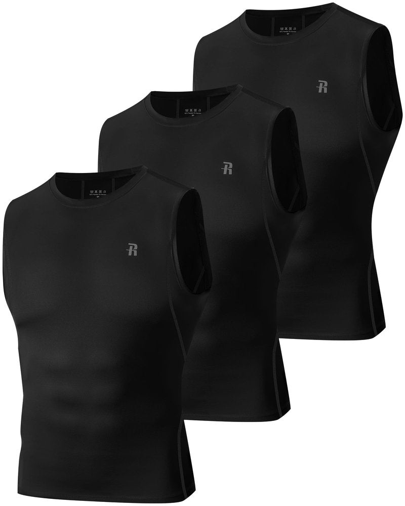 Runhit 3 Pack Sleeveless Compression Shirt Men Workout Athletic Tank Top Quick Dry Sports Base Layer Undershirt for Running Basketball Black/Black/Black 3XL