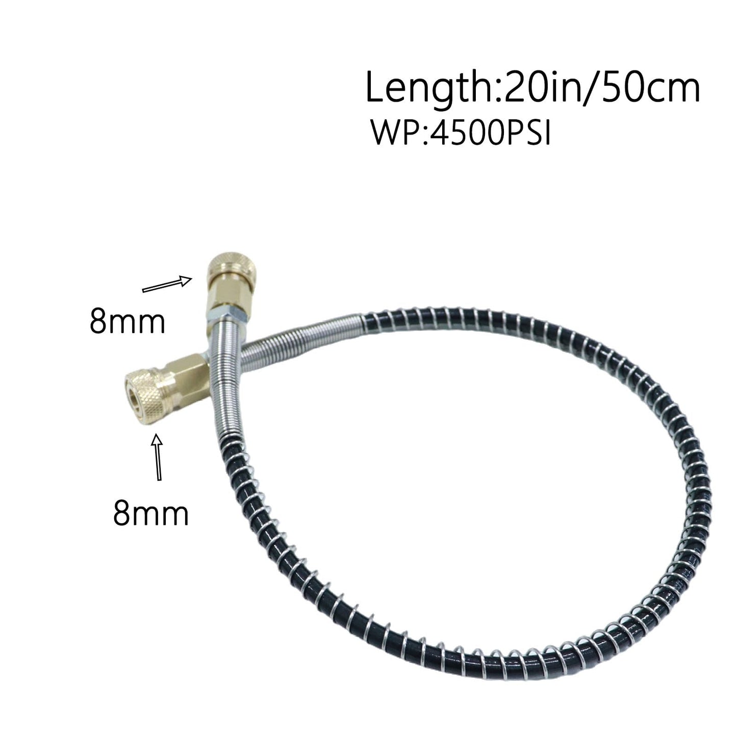 HHUXIUE 20in Paintball Airsoft PCP Fill Hose,Paintball Filling Equipment Whip Hose with Double 8mm Male Connector