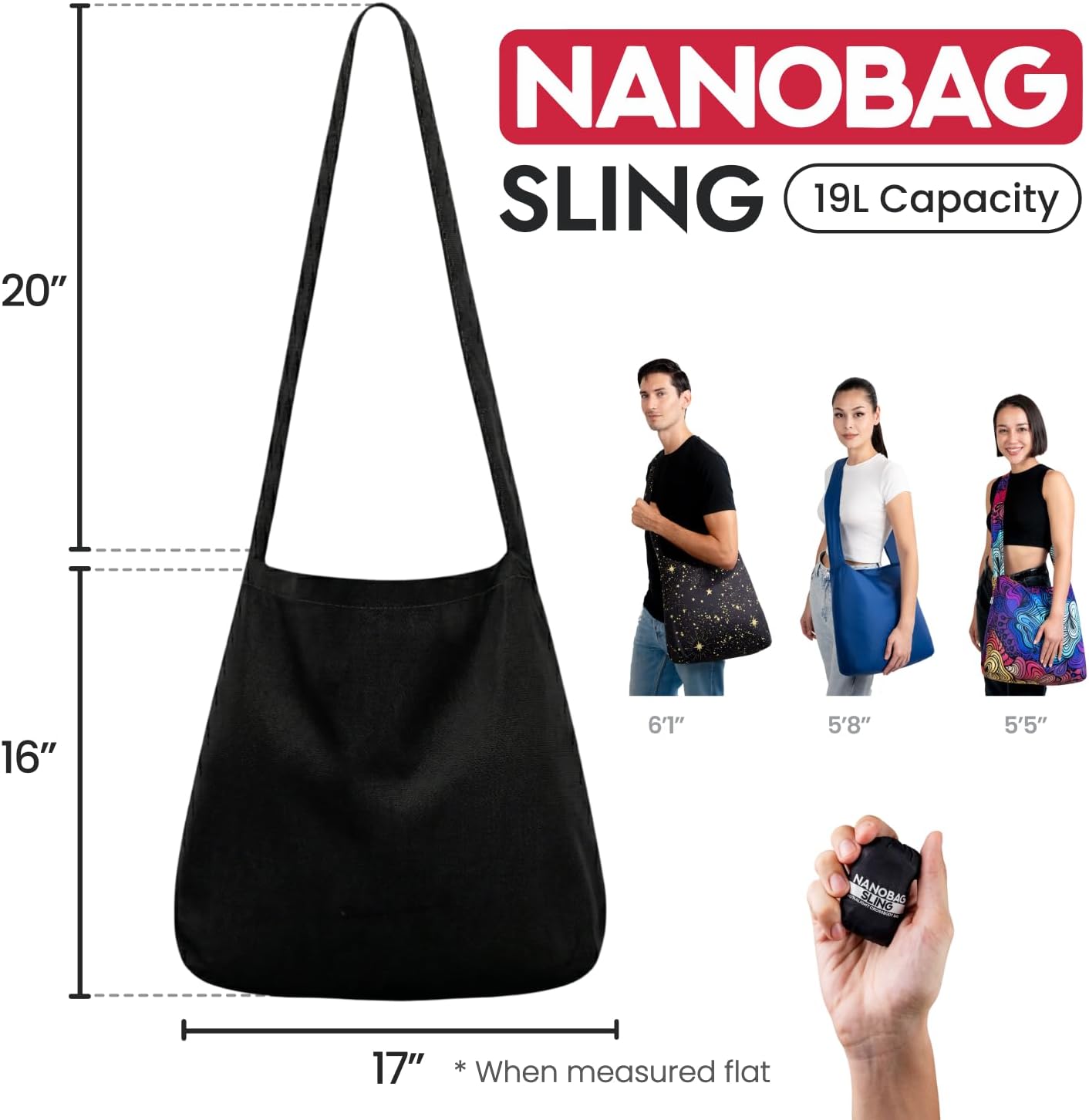 Nanobag Sling - Ultralight Crossbody Bag for Travel, Shopping & Everyday Use | Packable Design