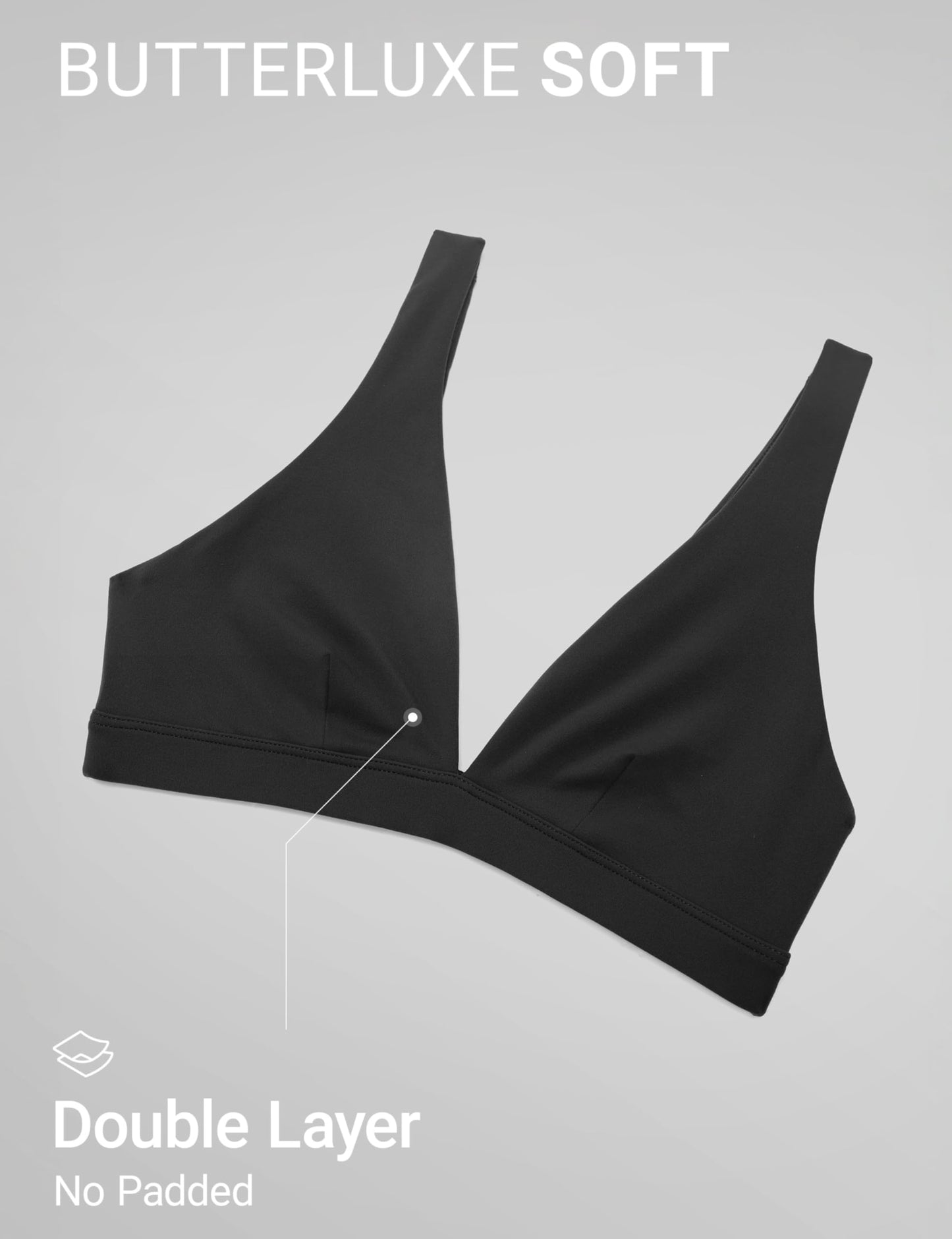CRZ YOGA Butterluxe Soft Double Lined Deep V Neck Sports Bras for Women - Open Back Yoga Crop Top Casual Non Padded Black Medium