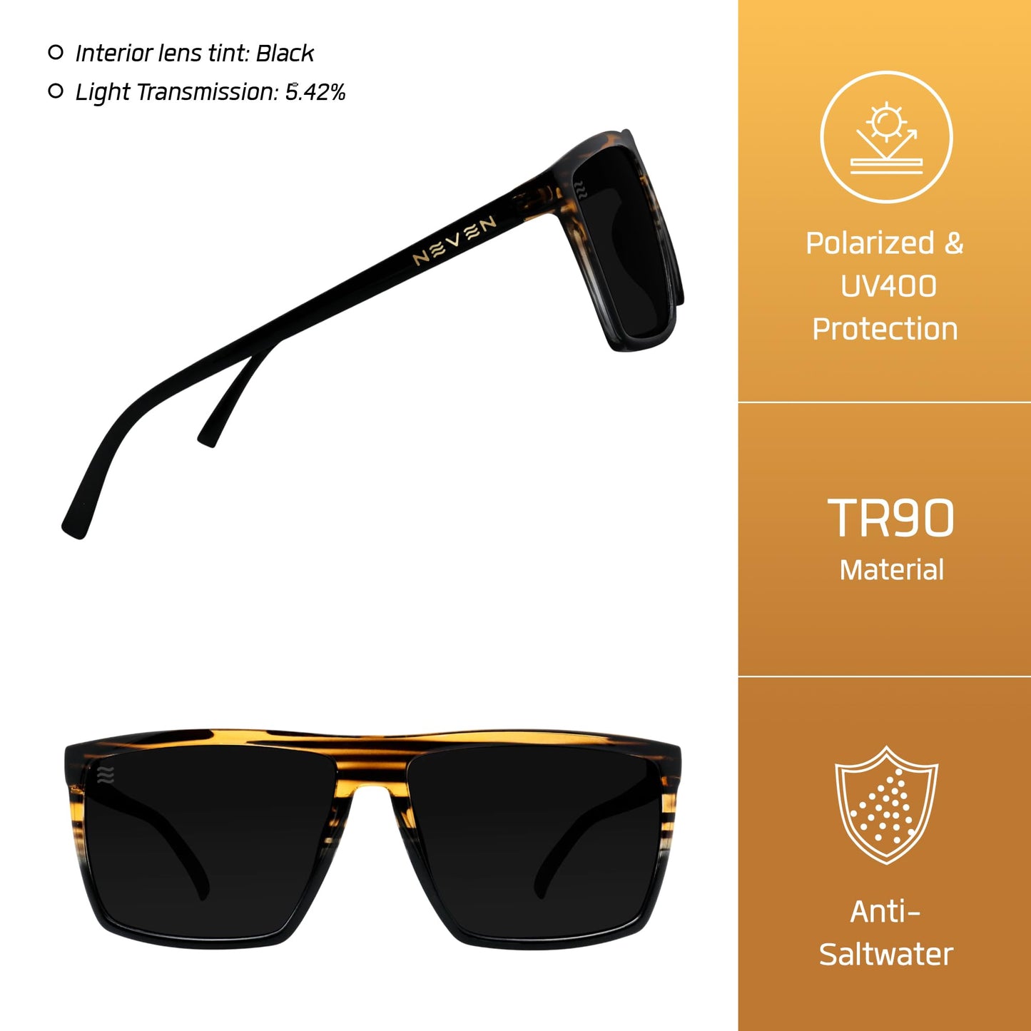 NEVEN Men's Polarized Sunglasses - Chic Rectangular Glasses - UV Protection Glasses for Coastal Activities.