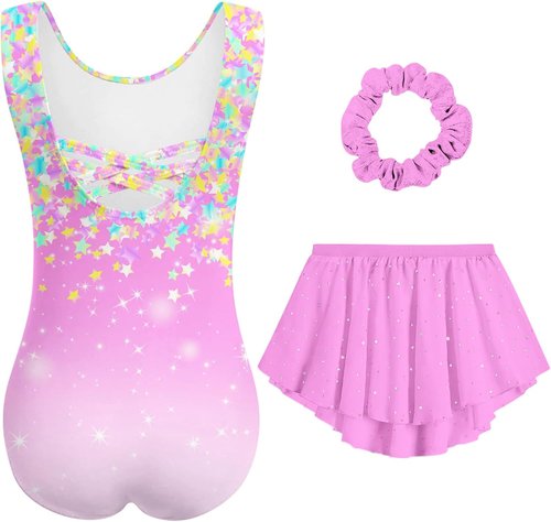 Idgreatim Girls Gymnastic Leotard - Ballet Dance Dress Outfit with Removable Skirt & Scrunchie | Ages 4-11