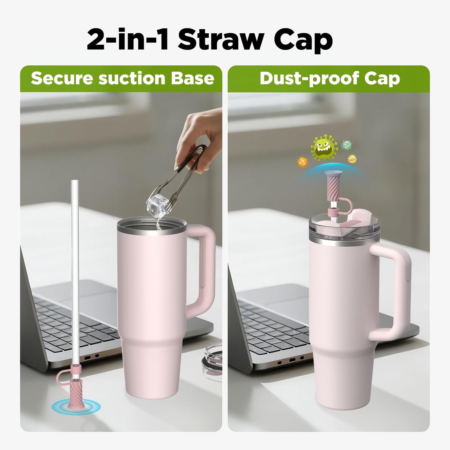 VOGOGE 6 Pcs Straw Cover Caps with Suction Base, 0.4in/10mm Straw Toppers for Stanley Cup 30/40 oz, Multicolor