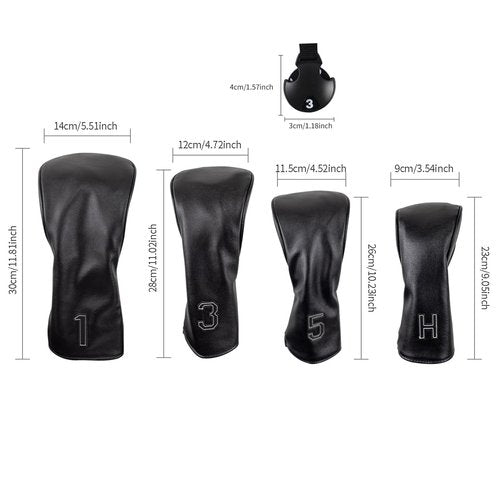 Scott Adward Headcover 4 pcs 1 3 5 H for Driver Fairway Hybirds Pure Black Simple Fashion PU Thick Synthetic Leather Unisex Gift for Golfer