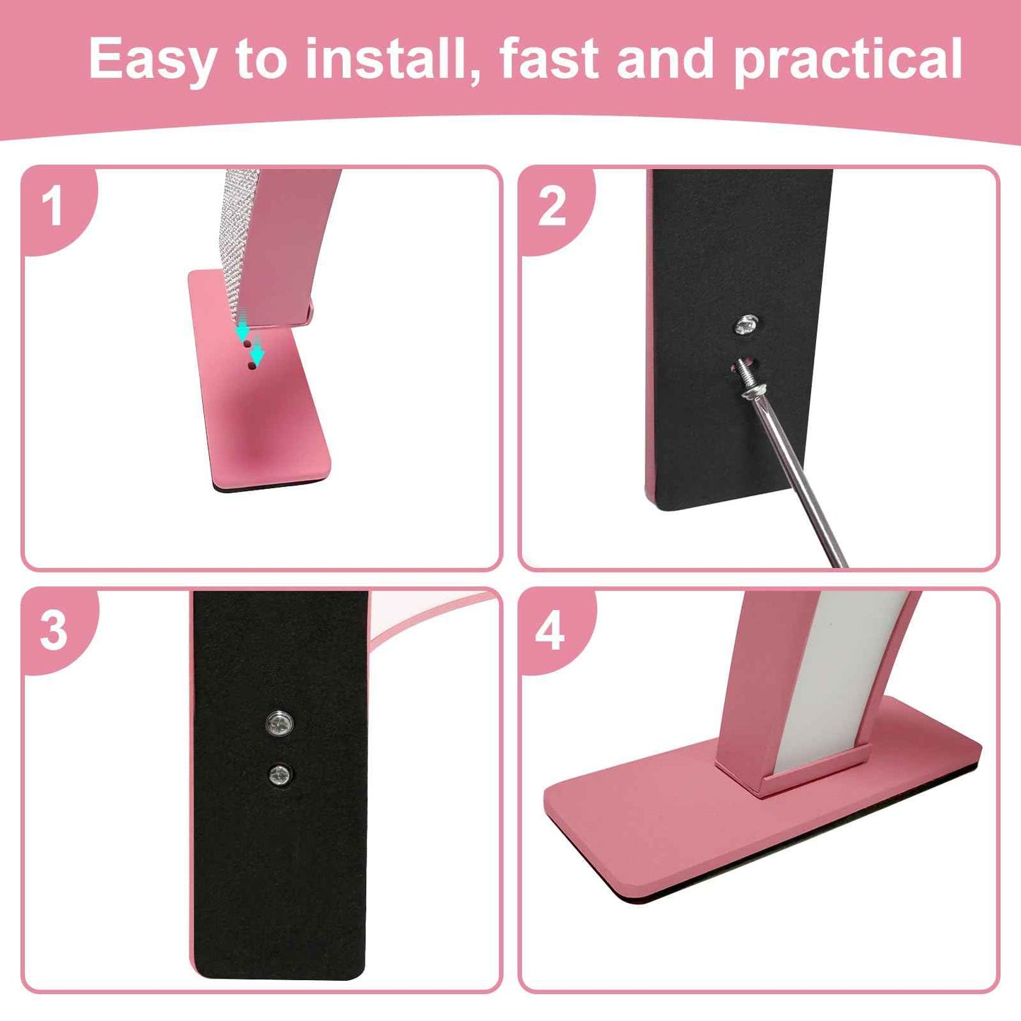 FFKJDM Large 29-inch Half Moon Light for Nail Desk,48W LED Light with Hand Pillow and Phone Holder, Nail Desk lamp for lash Eyelash Extension,Makeup Desk lamp,Color Temperature 3000K-6000K (Pink)