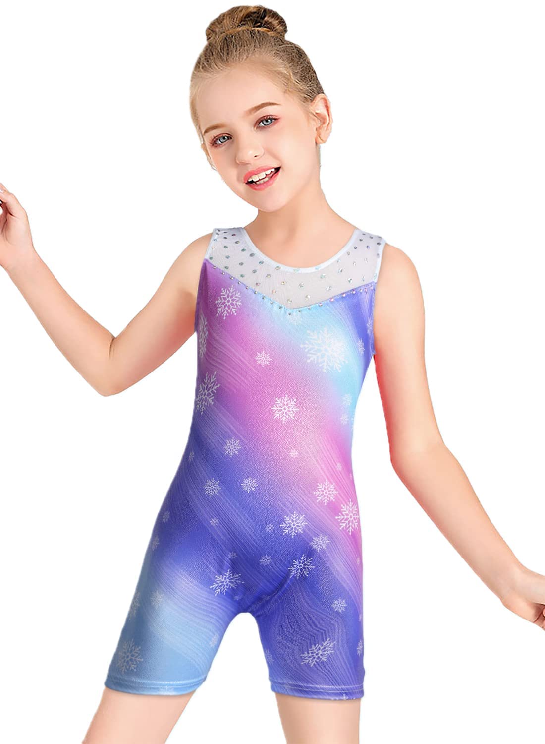 Leotards for Girls Gymnastics Unicorn Athletic Dance Wear Shiny Rainbow Blue Hotpink (Purple Snowflake, 4-5T)