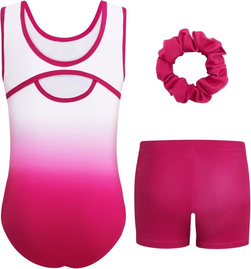 Gogokids Gymnastics Leotards for Girls Sparkly Rhinestone Dance Unitard with Shorts & Hair Scrunchie Activewear for 3–12Y