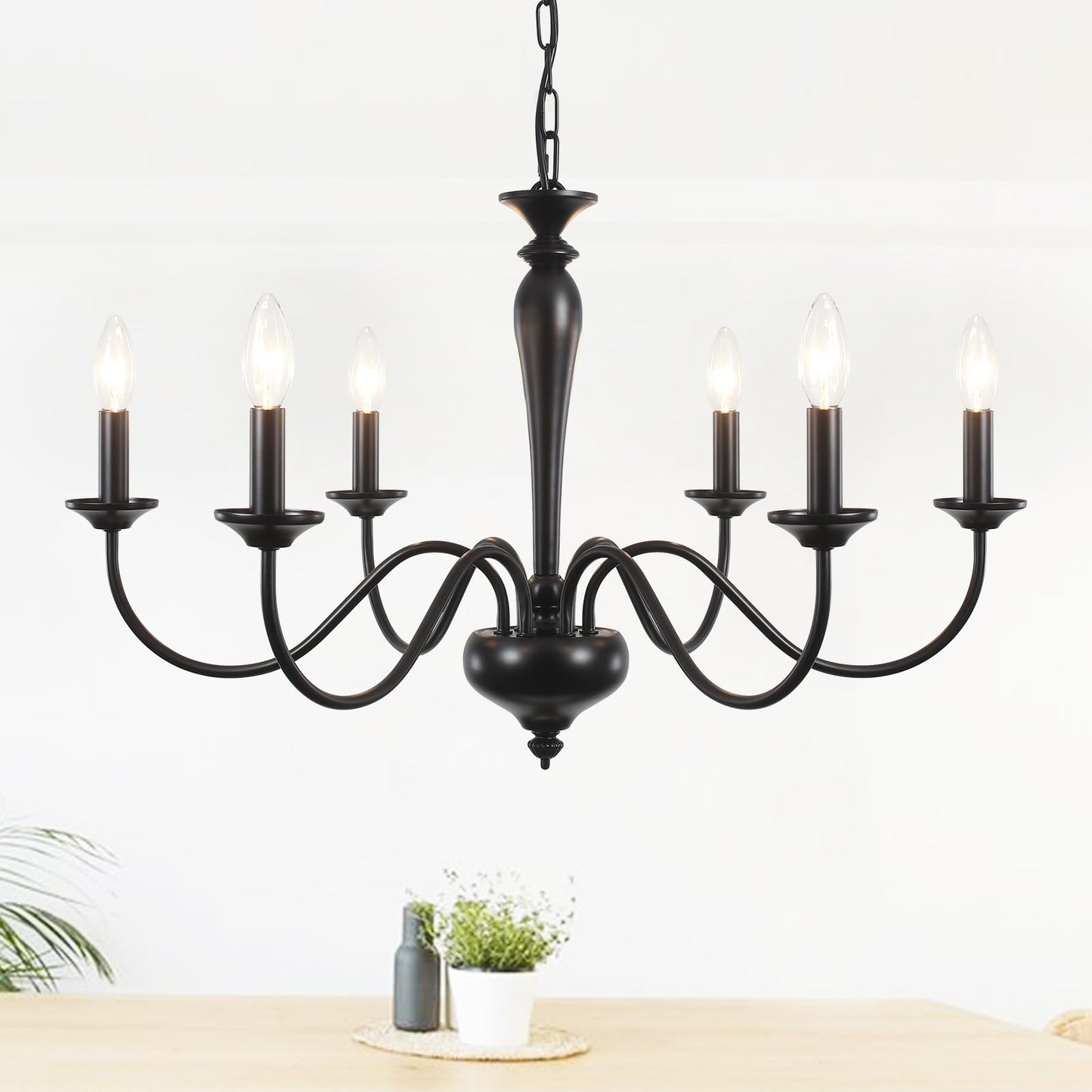 LIHHGFGS Farmhouse Chandelier for Dining Room 6 Lights Black Chandeliers Light Fixture Hanging Candle Iron Chandelier for Bedroom Kitchen Island Foyer Living Room Hallway