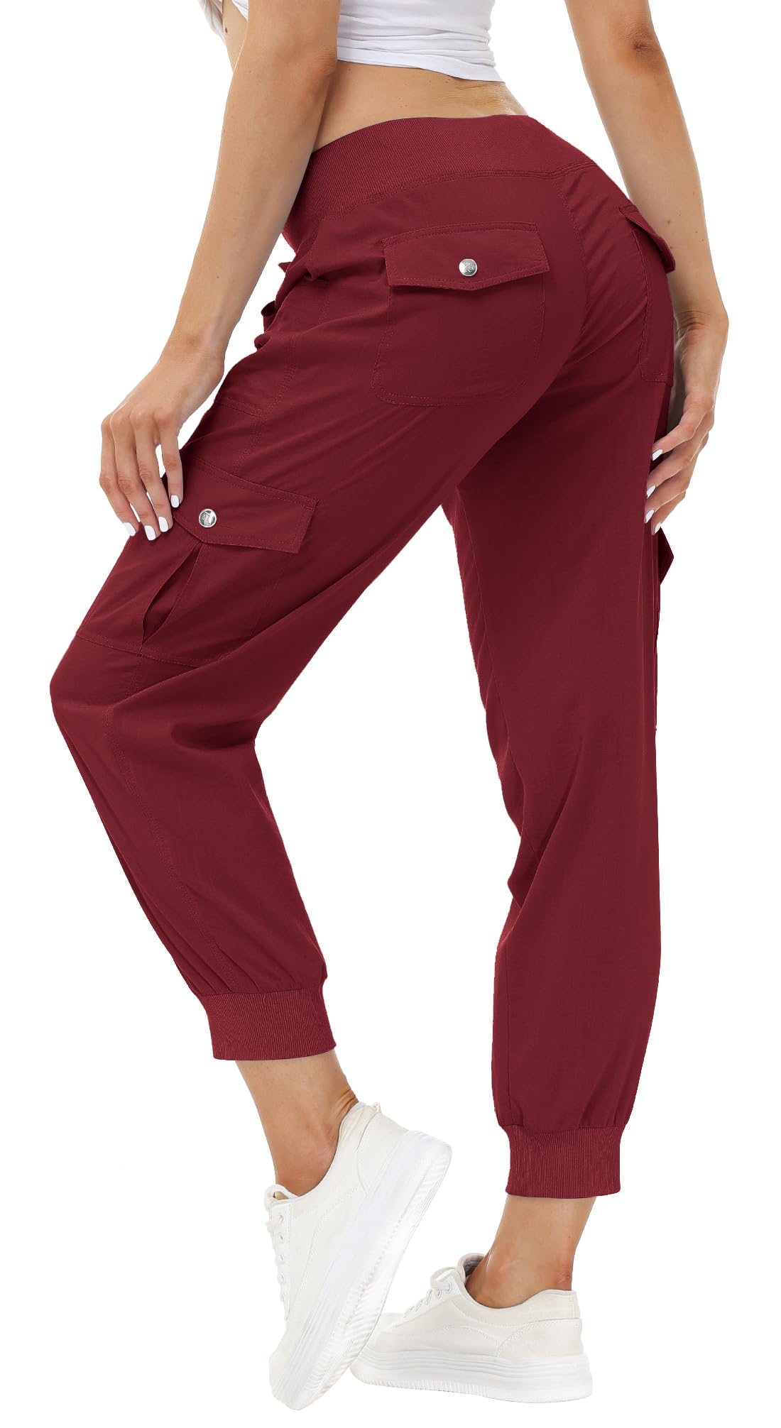 MoFiz Hiking Cargo Pants for Women with Pockets Lightweight Quick Dry Athletic Outdoor Summer Travel Casual Joggers Sweatpants Wine Red 2XL