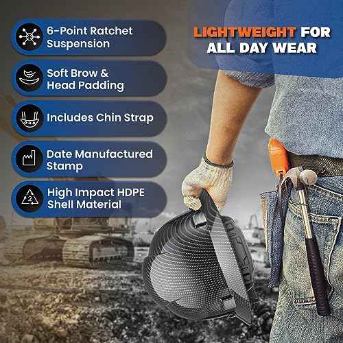 Updated Acerpal Full Brim Hard Hat, Padded, OSHA Type 1 Class E, G, & C Construction Safety Approved Hardhats, Designed, Hard Hats for Men, Cascos De Construccion Helmet.
