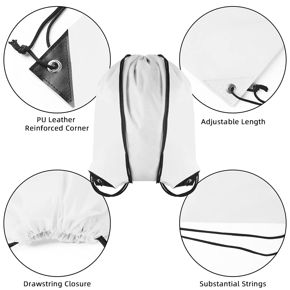 GoodtoU Drawstring Bags, Nylon Backpacks with Drawstring for Sport, Traveling, Team (White, 16Pcs)