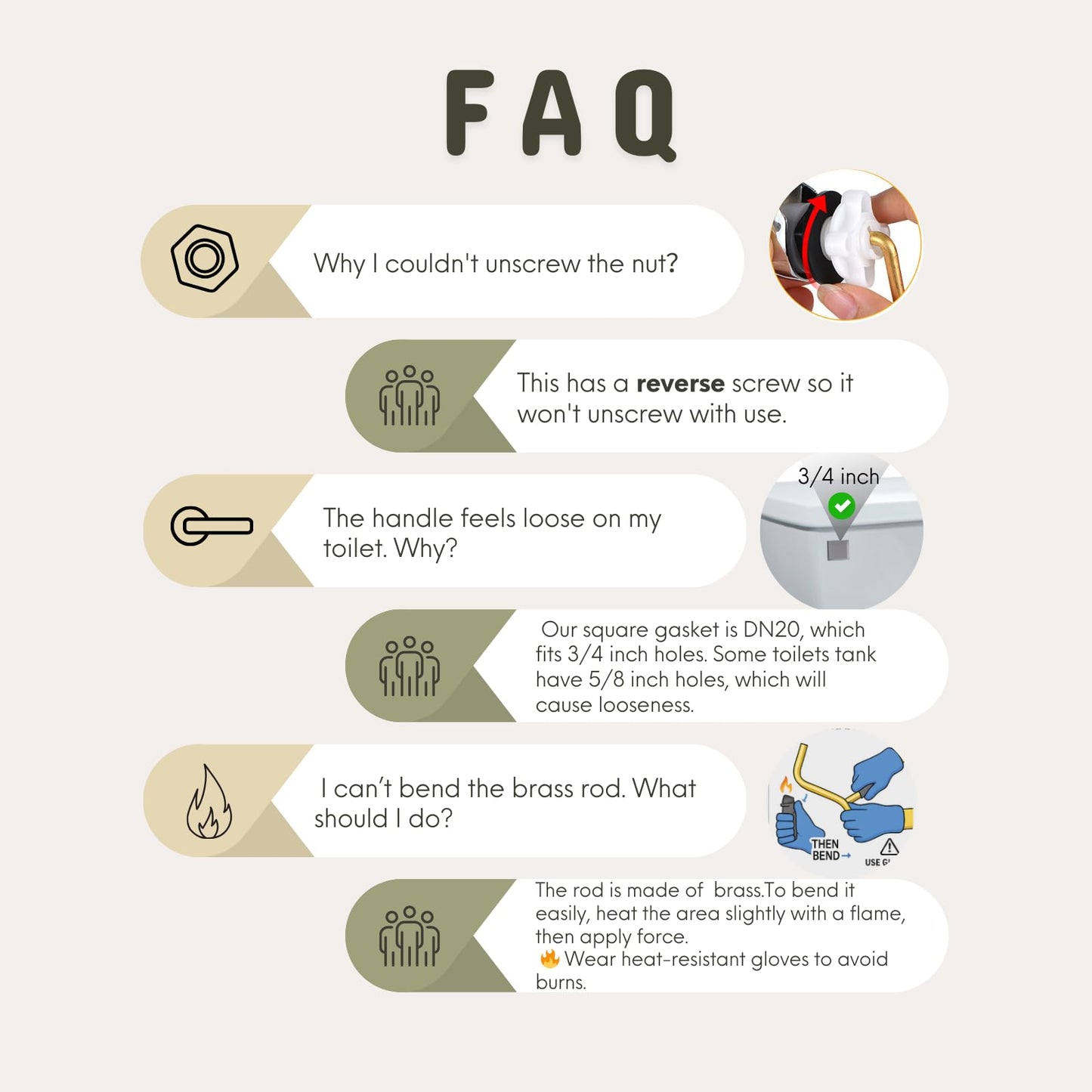 Universal Front Mount Toilet Handle Replacement Kit - Zinc Alloy Handle, Solid Brass Rod with Stainless Steel Chain