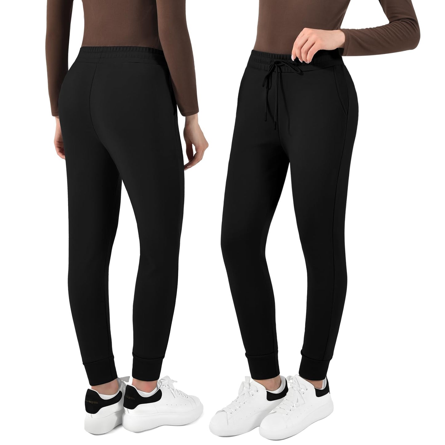 Walifrey Fleece Lined Joggers for Women with Pocket, Women's Warm Sweatpants for Winter Hiking Jogging and Workout,1 Pack Black L