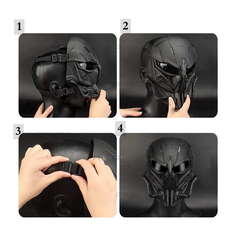 Tactical Skull Full Face Cosplay Mask with Lens Goggles Eye Protection, Men's Airsoft Mask Face Shield for Playing Airsoft/Paintball Halloween Games Cosplay (Black)