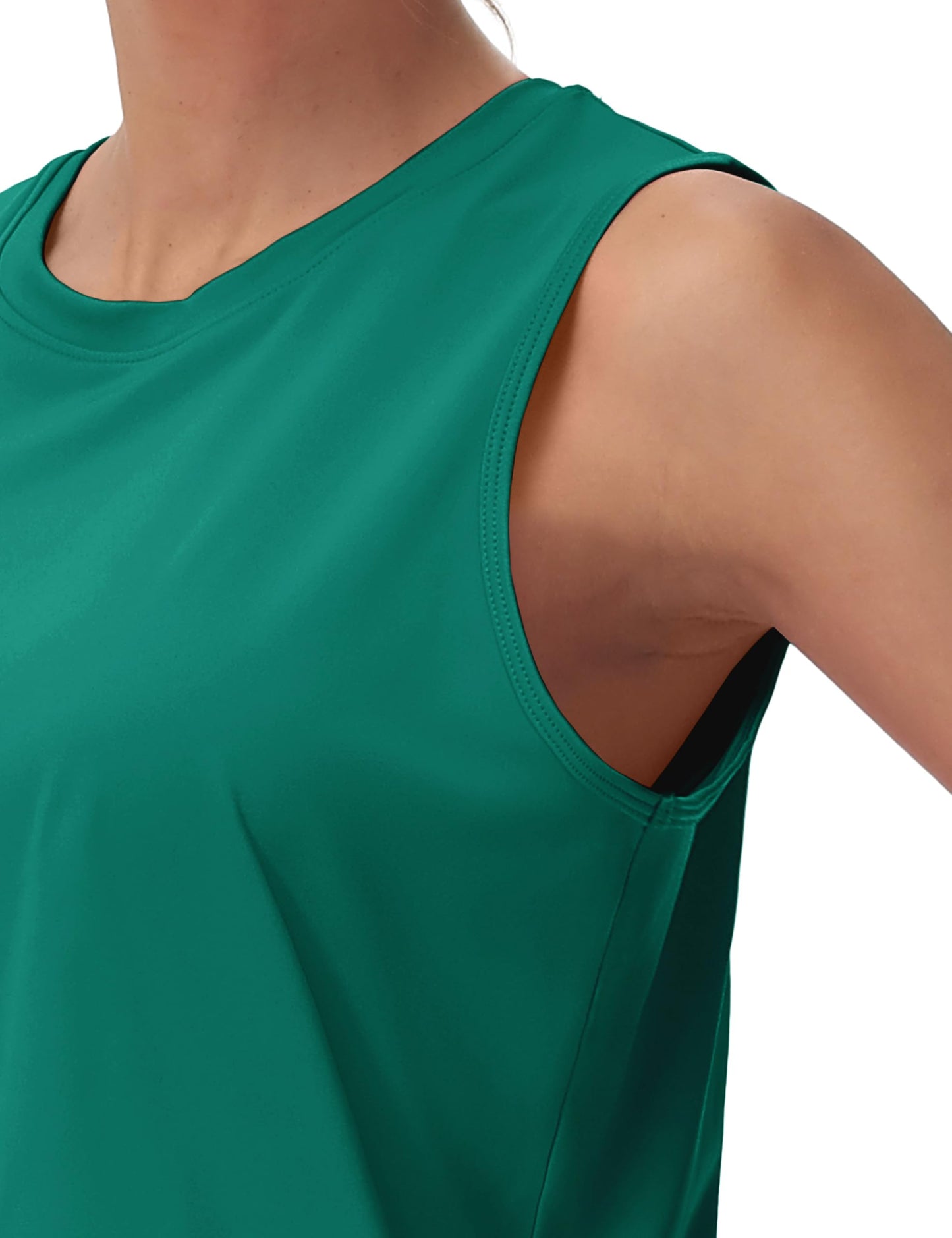 MAGCOMSEN Women's Crop Tops UPF 50+ Workout Athletic Tank Tops Lightweight Running Sports Shirts Sleeveless Gym Yoga Green L