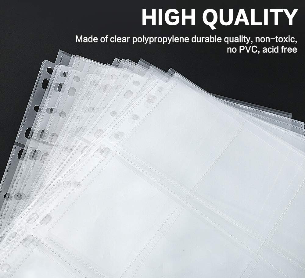 PANDRI 100 Pack Trading Card Sleeve Pages - 9 Pocket Storage Album for 3 Ring Binders