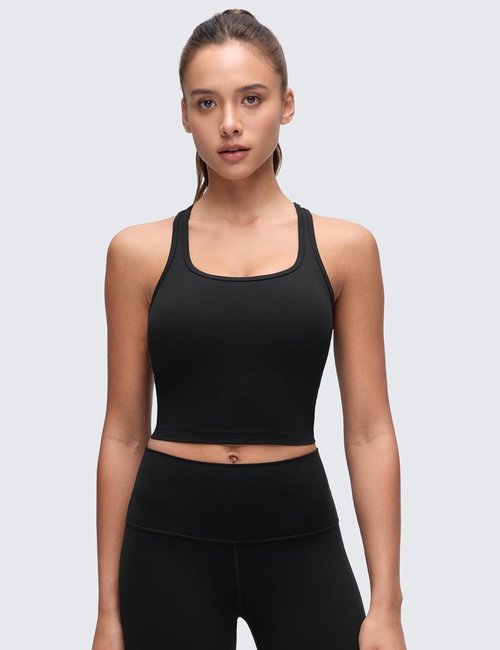 CRZ YOGA Racerback Crop Tank Tops for Women - Padded Y-Back Longline Sports Bra | Comfortable Workout Wear