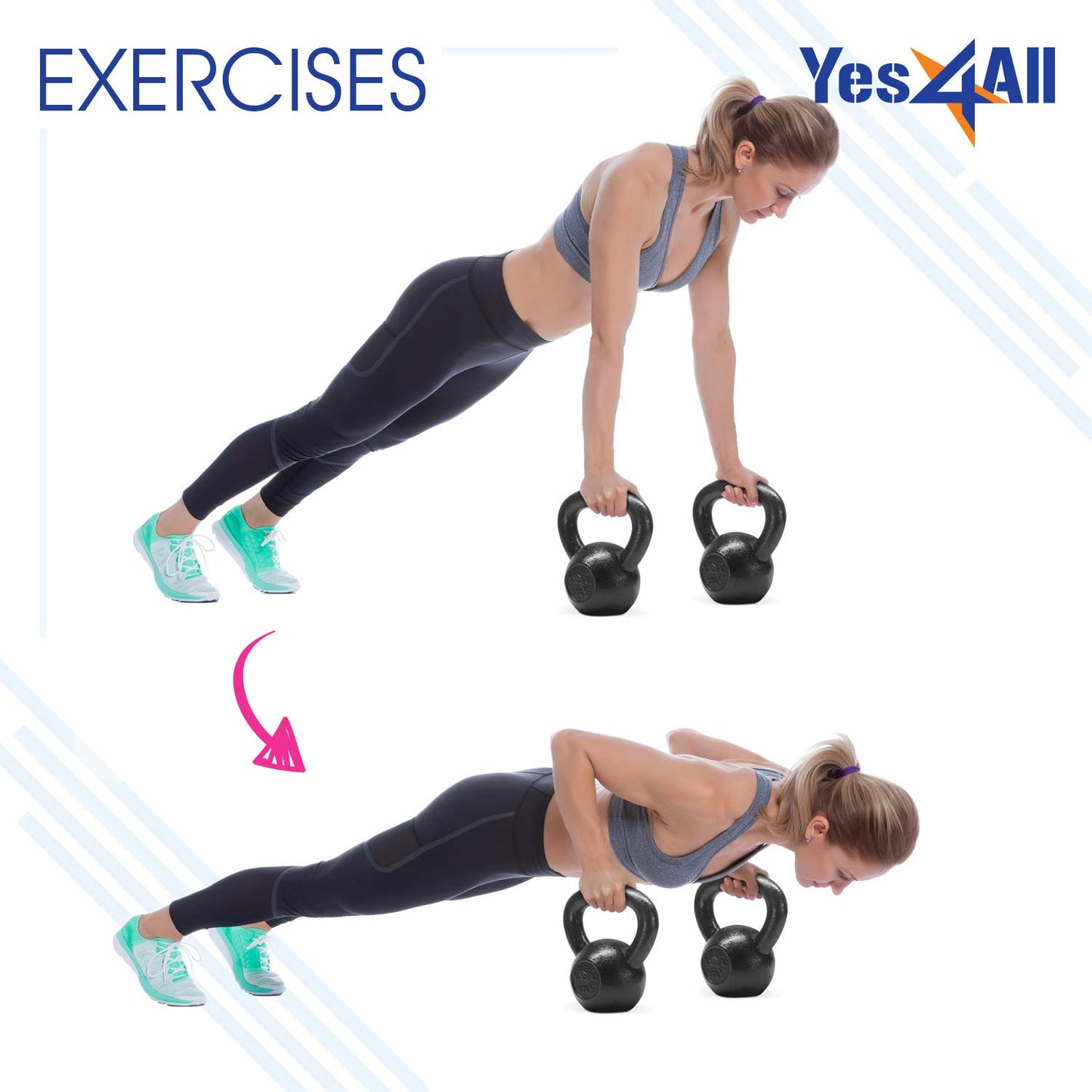 Yes4All Kettlebell Sets, Pair 20 & 25 LB Cast Iron Strength Training Kettlebells, Wide Handles & Flat Bottom for Push Ups, Swings, Squats & Full Body Workout at Home or Gym