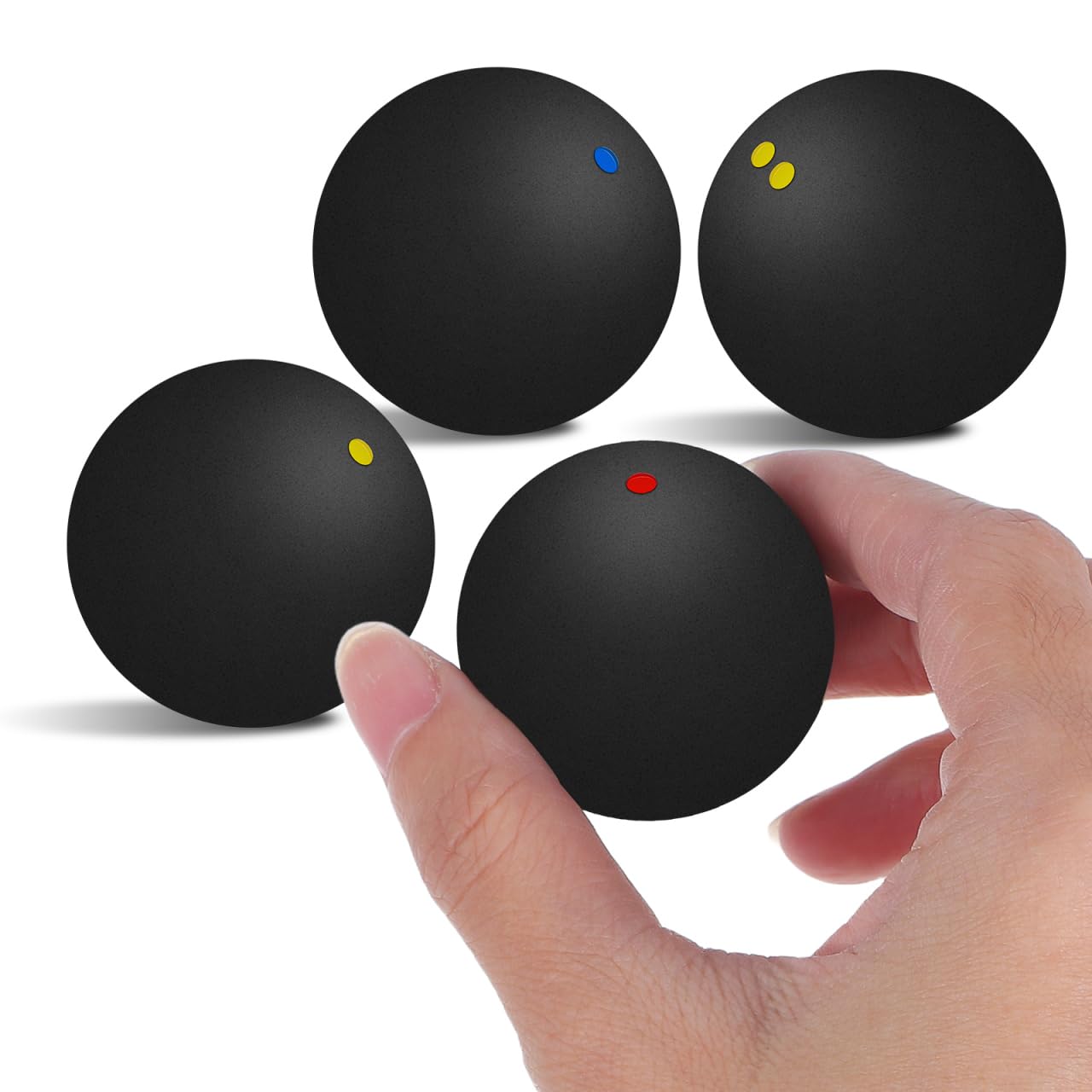 Kisangel Squash Balls Set 4 Pieces Rubber High Elasticity Bounce Balls for Indoor and Outdoor Racket Sports Training Practice with Single and Double Dot Design