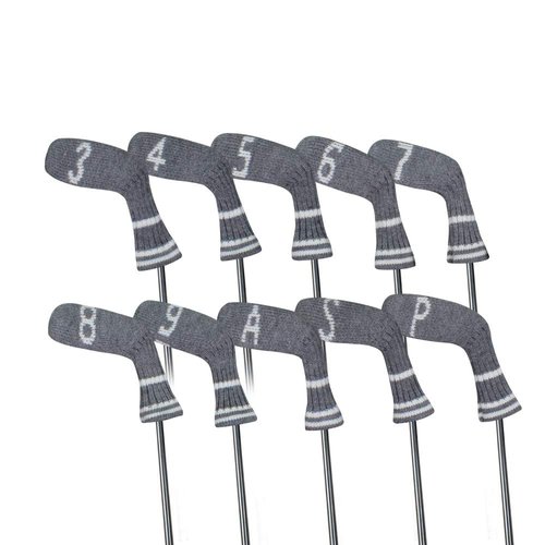 Scott Edward 10 Pcs Iron Golf Club Covers Set Cuteness and Basically Socks Shape Washable & Durable Golf Club Head Protector (Silver Gray)
