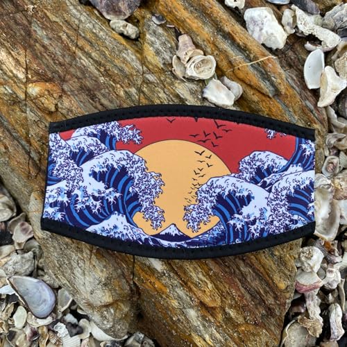 Neoprene Scuba Mask Strap Cover - Retro Dive Headband, Sun and Waves