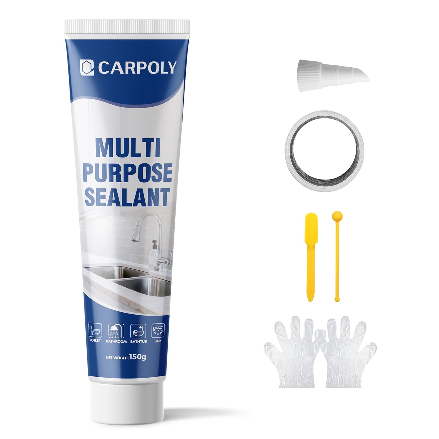 CARPOLY Silicone Caulk for Kitchen & Bathroom, Waterproof White Caulk for Sink, Toilets, Windows, Doors, Strong Adhesion, Shrink & Crack Proof,Long-Lasting(White, 5.29oz)