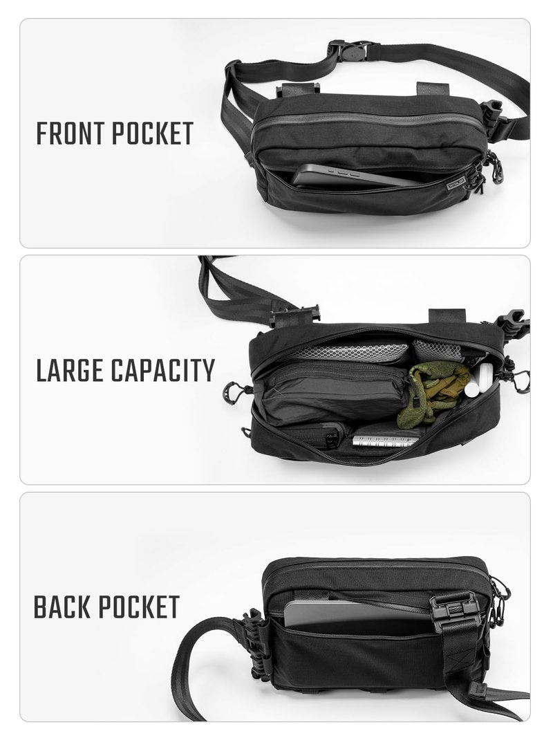 TACTICAL_GEEK Cache L4 EDC Sling Bag, Lightweight Crossbody Shoulder Bag, 2.9L High-Capacity Travel Chest Bag, Single Strap Bag for Casual Travel, Hiking, and Outdoor Sports (Black)