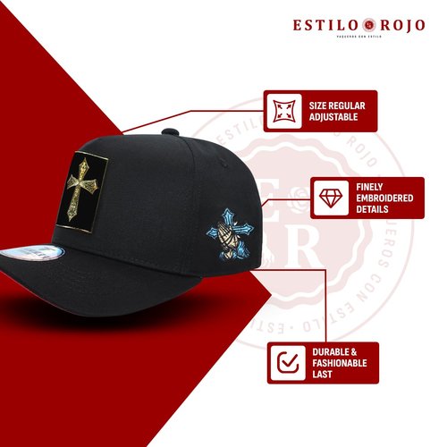 Ferreti - FT105 - Cross Design - Hats - Gorra - Original - Sombrero - Snapback - Adjustable Fit - Premium Embroidered Cross Patch - Black Baseball Cap