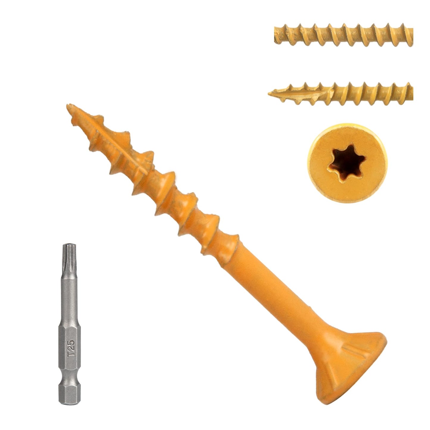 Fmjdnls Deck Screws 1-1/2 Inch, Wood Screws #8×1-1/2, 200 Pcs, Tan Rust Resistant Epoxy Coated, Outdoor Decking Screws, Torx/Star Drive Head Deck Screw, T25 Star Bit Included, for Timber, Fence