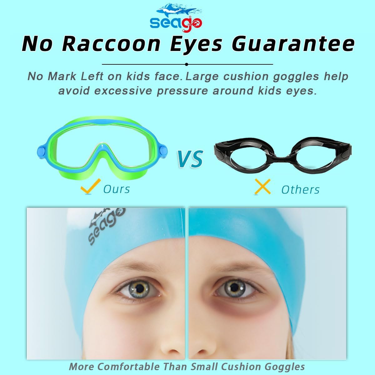 Seago Swim Goggles - Anti-Fog & UV Protection | Wide View Design for Kids Ages 3-14
