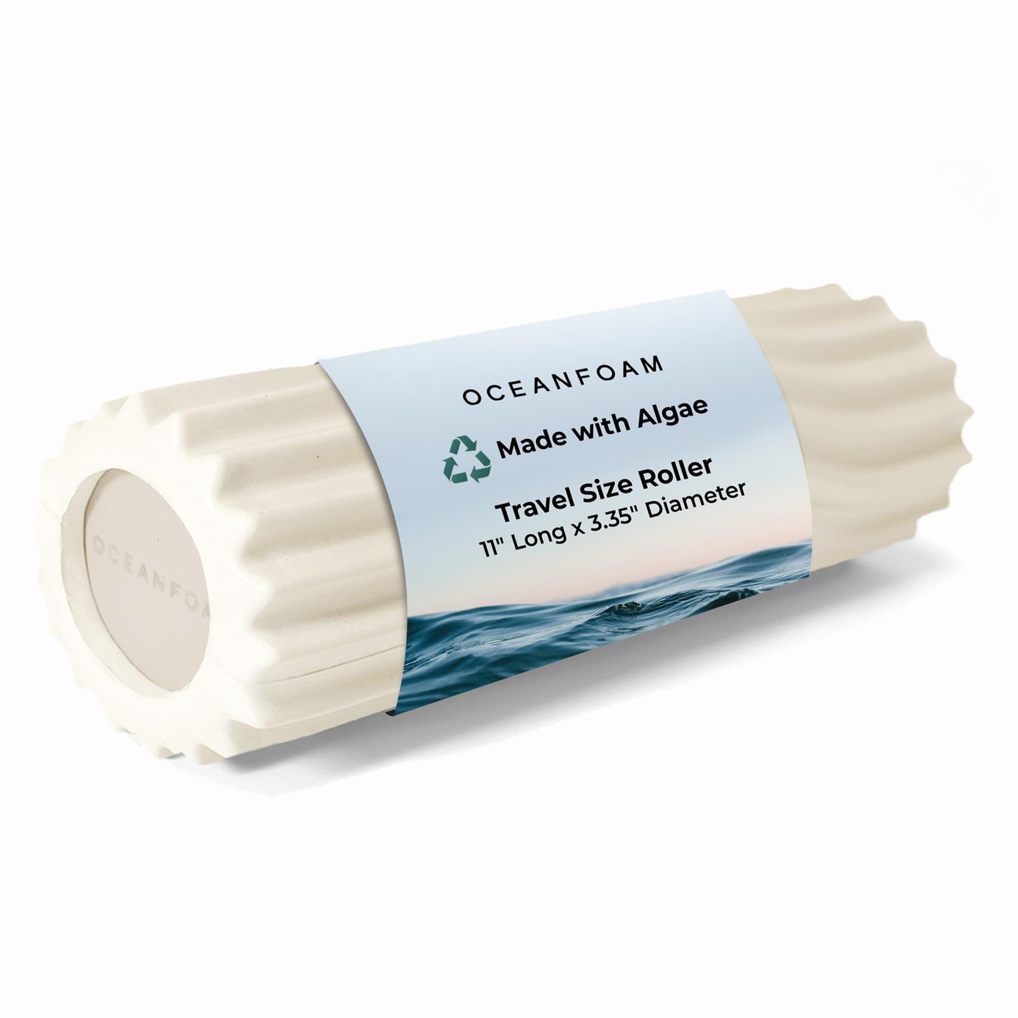 Oceanfoam Ripple Travel Foam Roller (11" x 3.35") Firm Mini Foam Roller for Physical Therapy, Deep Tissue Massage, Back Pain - High Density, Ergonomic Wave Textured - Yoga, Pilates, Exercise (Natural)