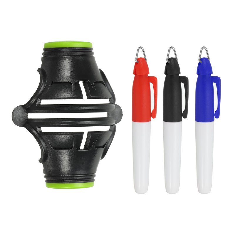 PATIKIL Golf Ball Marker Stencil 360 Degree Triple Track Golf Ball Alignment Marking Tool Line Drawing Marker with Marker Pens for Men Women, Black/Green
