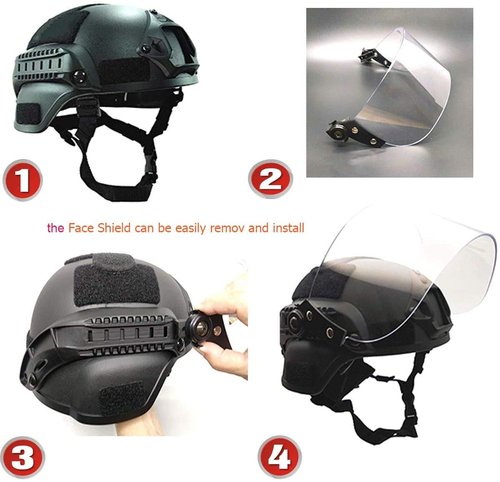 Tactical Multifunctional Fast Airsoft MICH 2000 ACH Helmet with Transparent Visor NVG Bracket and Side Rails for Outdoor Sports Such As CS Games