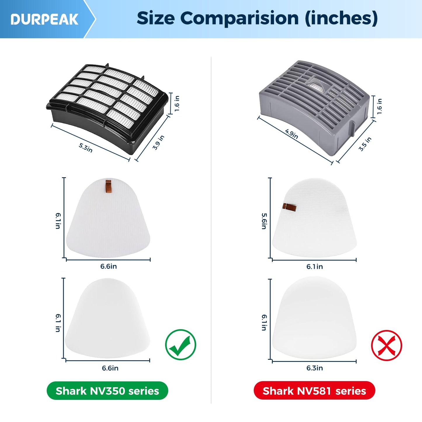 Vacuum Filter Replacement for Shark Navigator Lift-Away Vacuum NV350, NV351, NV352, NV355, NV360, NV370, UV440, UV490, UV540 vacuum, 1 HEPA, 3 Foam Filters & 3 Felt Filters - Replacement XFF350 XHF350