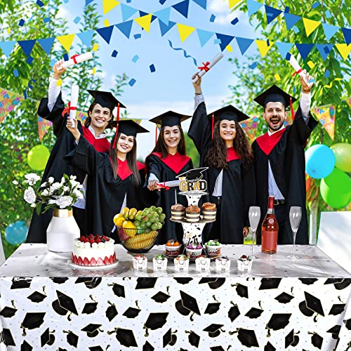 Graduation Party Tablecloth Set - 3 Pcs Black & White, 54 x 108 Inch