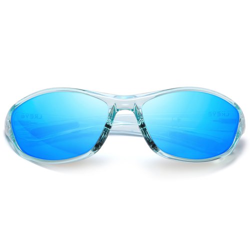 LKEYE Polarized Sports Sunglasses For Men Women Cycling Driving Fishing UV400 Protection Spring Hinge Goggles Wrap Around Mirror Lenses Sun Glasses LK6092 Blue/Blue