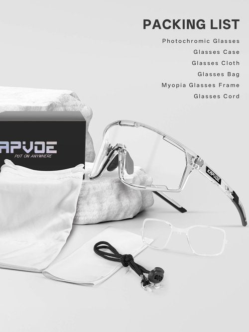KAPVOE Photochromic Cycling Glasses Men Women Clear Mountain Bike Sunglasses MTB Baseball Running Triathlon - K180