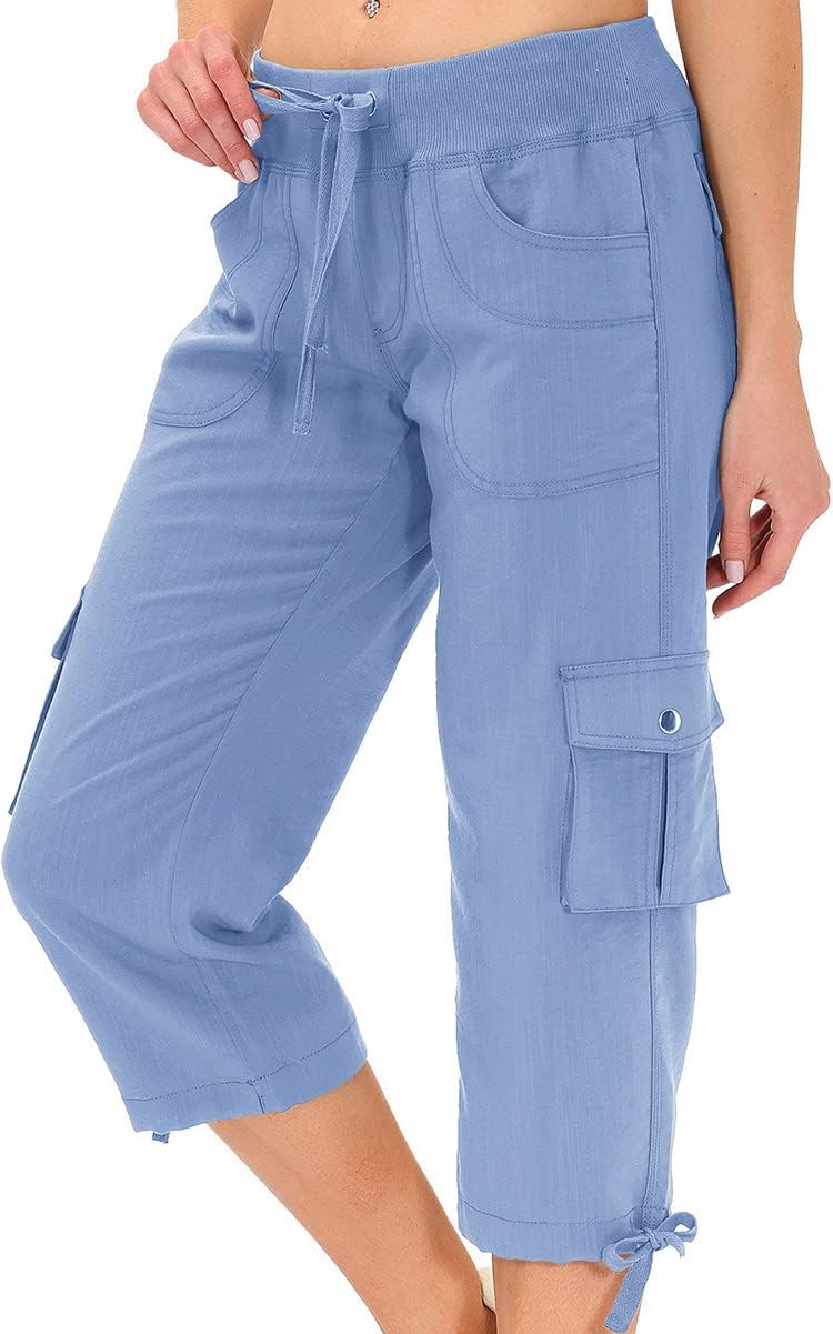 MoFiz Women's Capris - Lightweight Loose Fit Cargo Pants with Pockets for Casual Hiking | Dressy Style