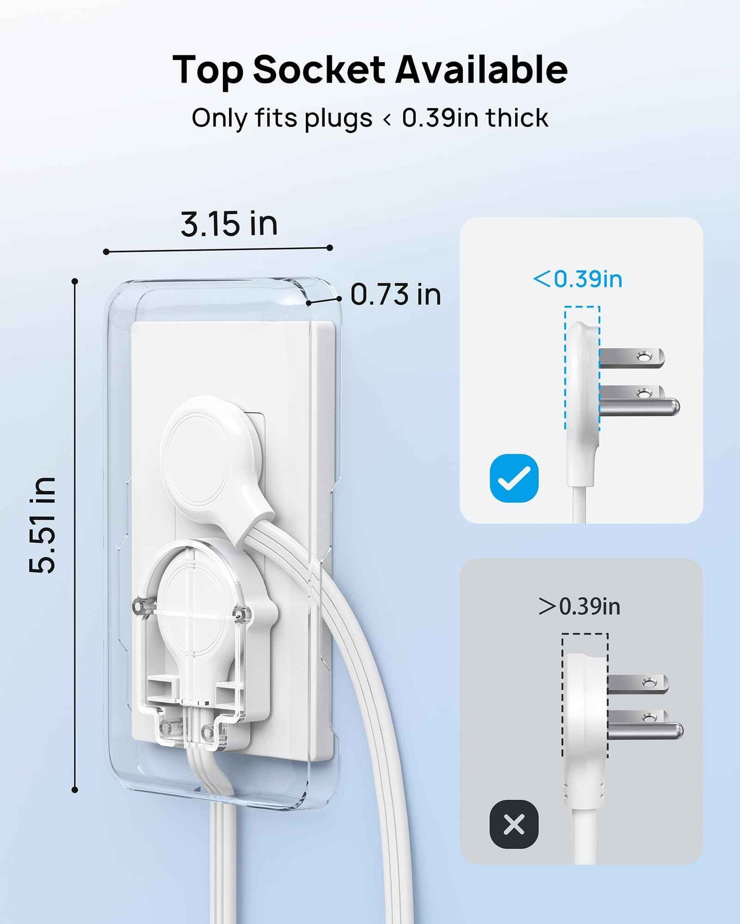 TROND Flat Plug Power Strip with Outlet Cover - 10ft Flat Extension Cord Outlet Extender Concealer with 4 AC 4 USB Ports, Fit Standard Size Wall Plate for Kitchen Home Office to Hide Messy, White