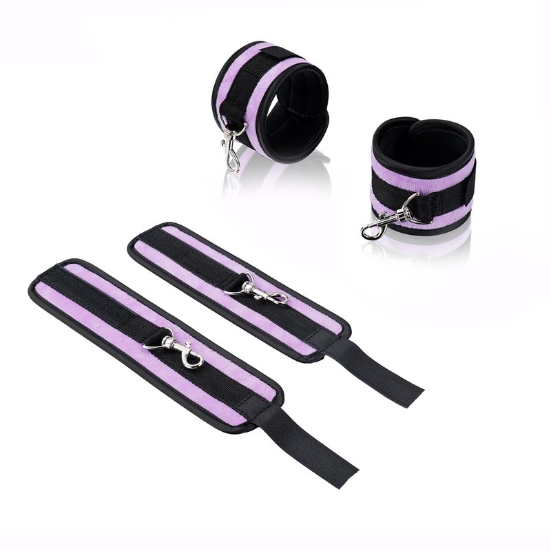 Spreader Bar Heavy Duty Stainless Steel Expandable Silver Bar Home Gym with 4pcs Furry Purple Adjustable Straps,Sports Aid Training Fitness Gear Pilates Aid Kit (Silver+Purple Furry Kit)