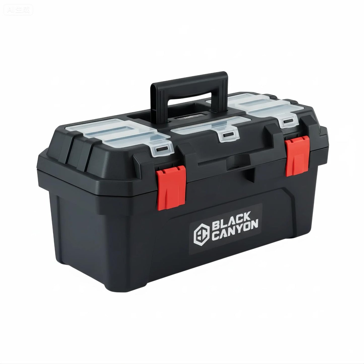 Black Canyon 17 Inch Plastic Tool Box, Support up to 44 lbs, w/Handle, Polypropylene, Dual-Layer Design, Flexible for Stacking, Top-Lid Storage, Ideal for DIY, Workshop, Job Site Organization