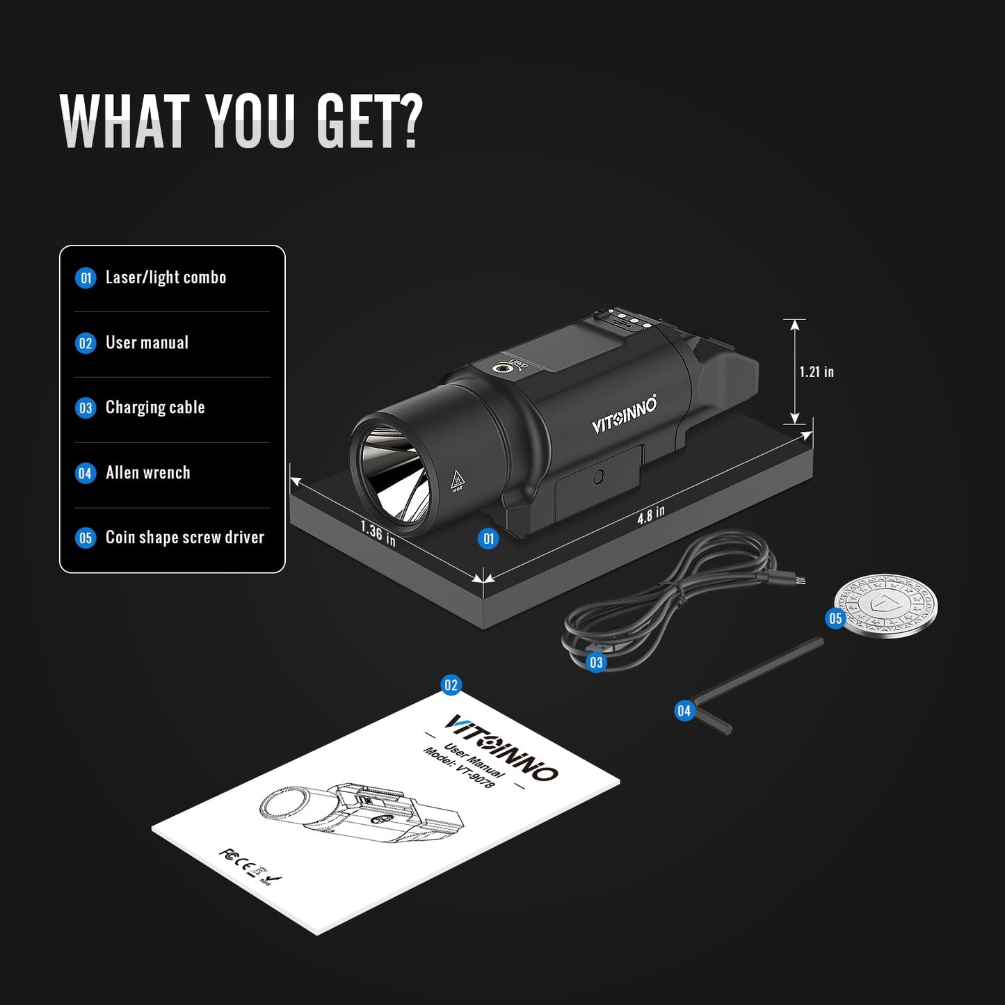 VITOINNO 1500 Lumens Blue Laser Light Combo Compatible with Picatinny Rail for Rifle (Not for Pistol)