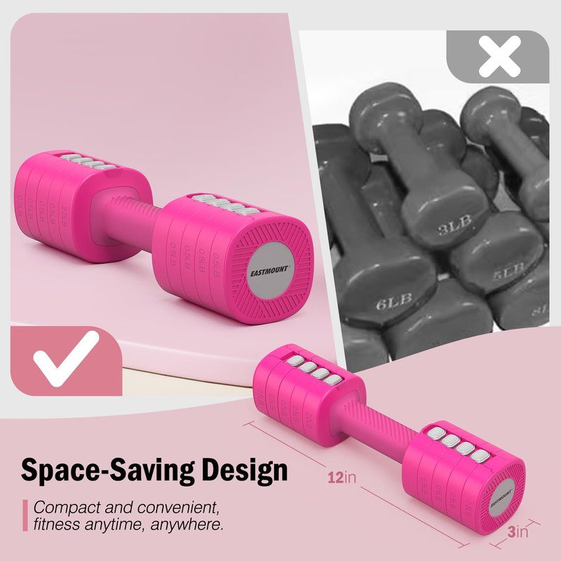 EAST MOUNT Adjustable Weight Dumbbells Set of 2, 8 in 1 Hand Weights for Women 2lb/3lb/4lb/5lb/6lb Dumbbell Weights Set 12 lbs/Pair Hand Weights for Home Office Gym Workout