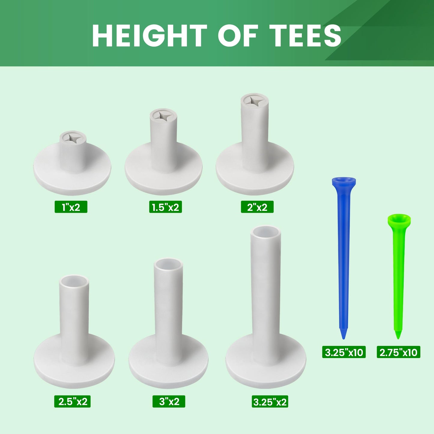 Seticek Rubber Golf Tees for Mats | Golf Tees for Driving Range & Indoor Simulators | Excellent Durability and Stability Rubber Tees | 6 Mixed Sizes Rubber Tees & 2 Sizes Tees (32 Pcs)