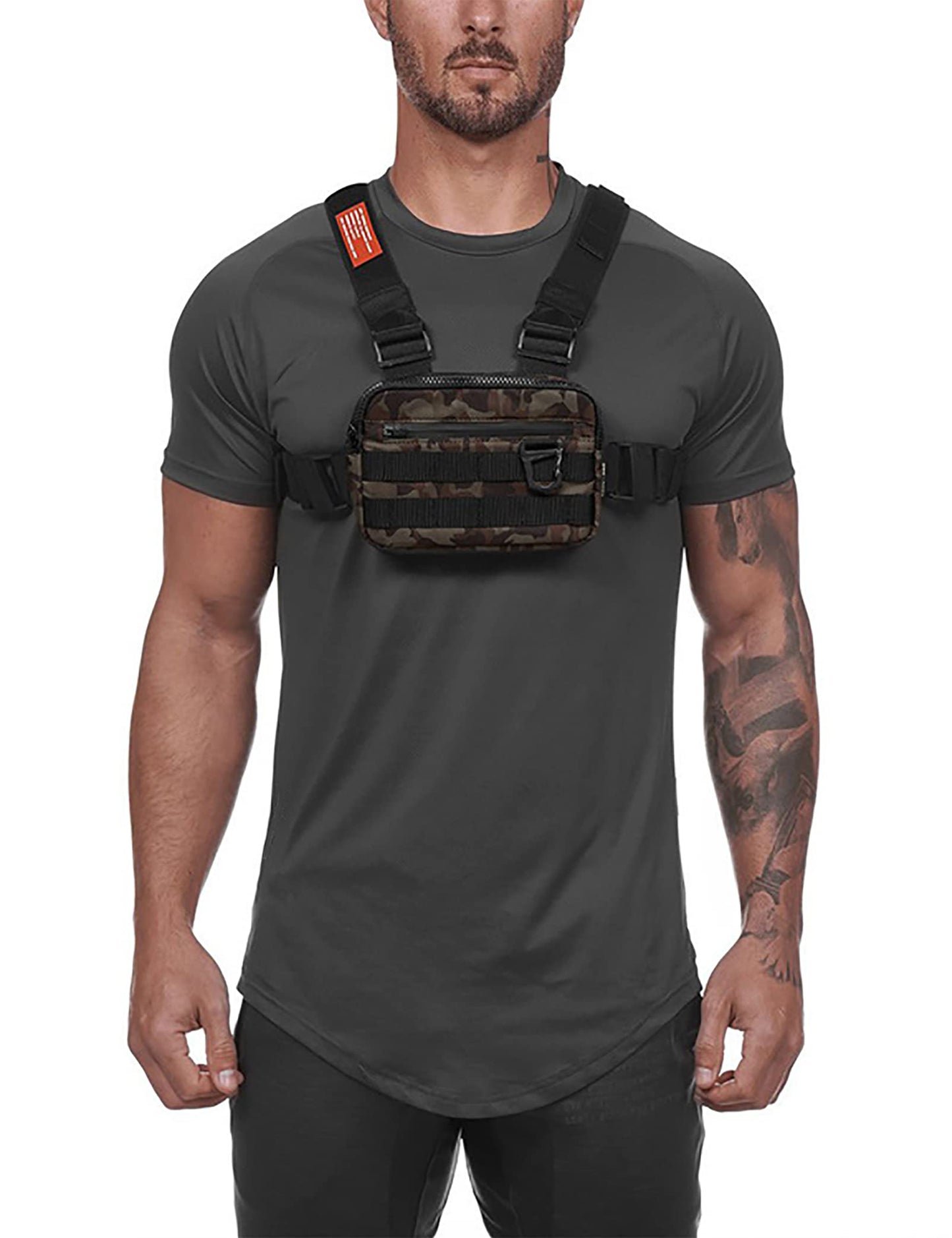 DIOTSR Running Chest Pack, Lightweight Chest Bag for Workout, Running Tactical Backpack with Extra Phone Holder for Outdoors,Cycling (Black)